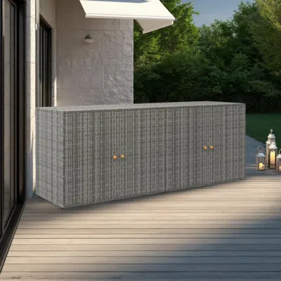Hivvago Outdoor Storage Cabinet, 78 Inch Gray Poly Rattan And Brown Solid Wood