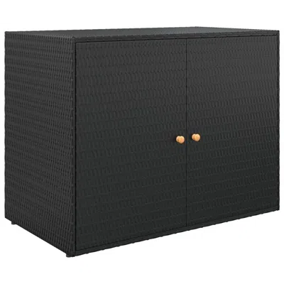 Hivvago Outdoor Storage Cabinet, Solid Acacia Wood, 39 Inch Black Pe Rattan