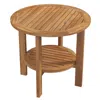 Hivvago Outdoor Teak Wood Round Side Table Patio End Table With Slatted Storage Shelf
