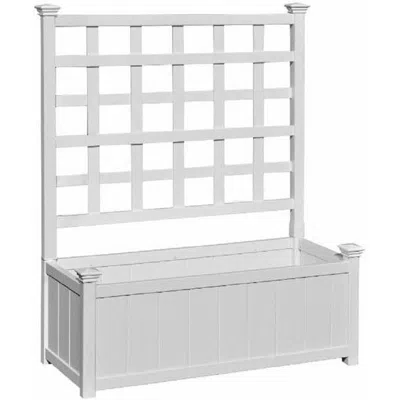 Hivvago Outdoor White Vinyl Garden Planter Box With Trellis