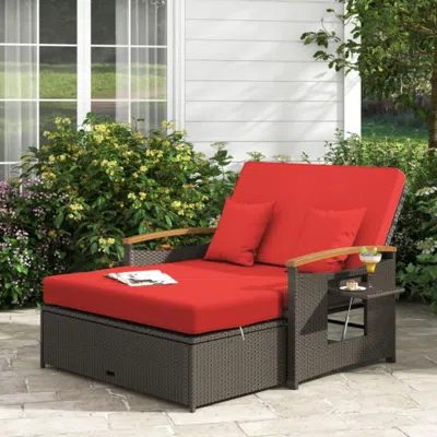 Hivvago Outdoor Wicker Daybed With Folding Panels And Storage Ottoman-navy