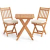 Hivvago Outdoor Wood Bistro Set With Soft Seat Cushions And Table-white