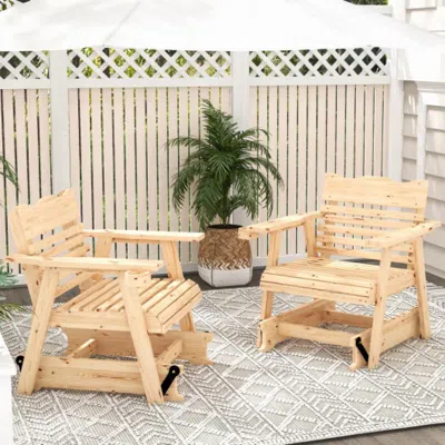 Hivvago Outdoor Wood Rocking Chair With High Back And Widened Armrests In Neutral