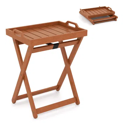 Hivvago Outdoor Wood Tray Table Portable Side End Table With Folding Frame