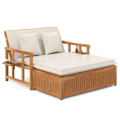 Hivvago Outdoor Wooden Daybed With 4-level Backrest And Removable Cushions In Neutral