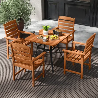 Hivvago Outdoor Wooden Dining Chairs With Inclined Backrests And Slatted Seats In Brown