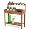 Hivvago Outdoor Wooden Garden Table Work Station With Storage Shelves And Drawer-coffee