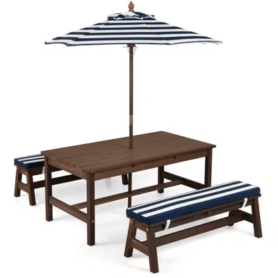 Hivvago Outdoor Wooden Kids Picnic Table With Removable Umbrella And Cushions