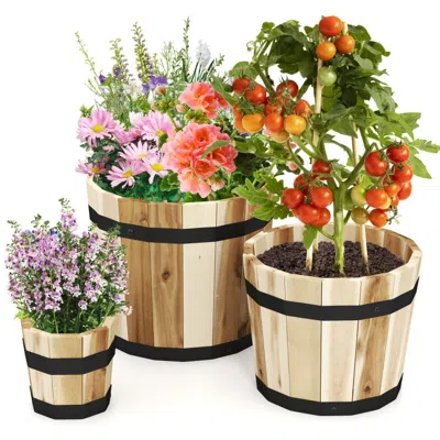 Hivvago Outdoor Wooden Planter Box With Drainage Holes Set Of 3