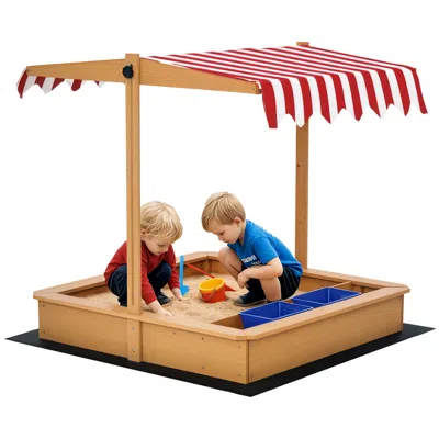 Hivvago Outdoor Wooden Sandbox With Storage Bin And Adjustable Lid