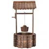 Hivvago Outdoor Wooden Wishing Well Planter Bucket