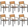 Hivvago Outside Patio Dining Chair Set Of 6 With Acacia Armrest For Backyard Garden In Brown