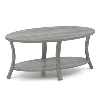 Hivvago Oval Coffee Table 2-tier Center Table With Storage Shelf