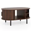 Hivvago Oval Coffee Table With Open Compartment And Sector Shelves In Brown