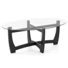 Hivvago Oval Coffee Table With Tempered Glass Tabletop And Rubber Wood Legs-black