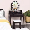 Hivvago Oval Mirror Vanity Set With 10 Led Dimmable Bulbs And 3 Drawers-brown