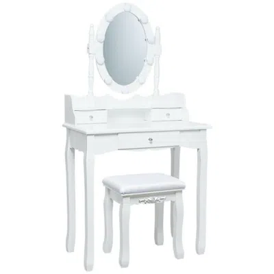 Hivvago Oval Mirror Vanity Set With 10 Led Dimmable Bulbs And 3 Drawers-white