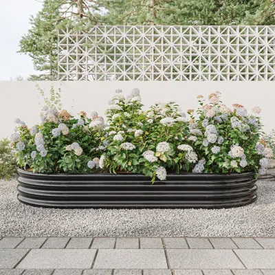 Hivvago Oval Shaped Metal Raised Planter Outdoor Garden Plant And Vegetable Bed - Black