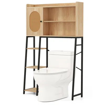 Hivvago Over The Toilet Storage Cabinet With Pe Rattan Door And Open Storage Shelves-natural
