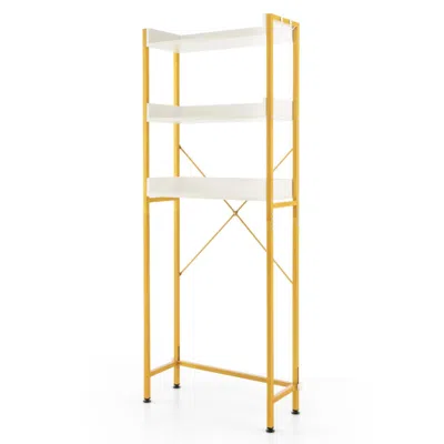 Hivvago Over The Toilet Storage Rack With Hooks And Adjustable Bottom Bar-white In Yellow