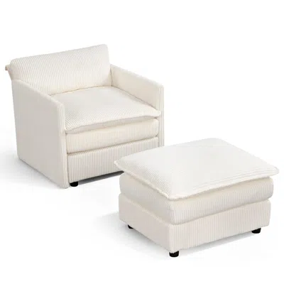 Hivvago Oversized Accent Chair With Ottoman With Soft Corduroy Cushions