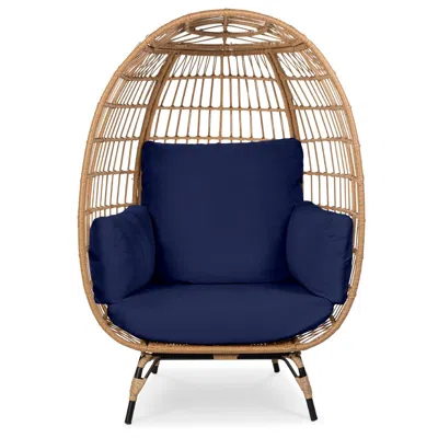Hivvago Oversized Patio Lounger Indoor/outdoor Wicker Rattan Egg Chair Dark Blue