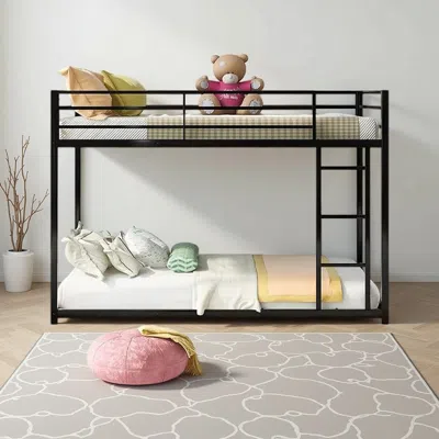 Hivvago Ovi 78 Inch Twin Bunk Bed, Mounted Ladder, Ground Level Platform Bed, Black