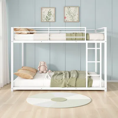 Hivvago Ovi 78 Inch Twin Bunk Bed, Mounted Ladder, Ground Level Platform Bed, White