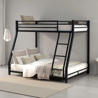 Hivvago Ovi 78 Inch Twin Over Full Bunk Bed, Ground Level Platform Bed, Black