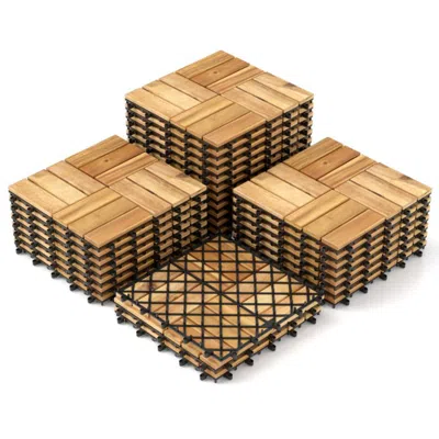 Hivvago Pack Of 30 Acacia Wood Interlocking Deck Tiles-brown