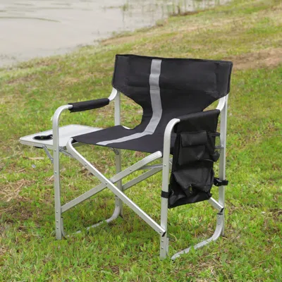 Hivvago Padded Folding Indoor And Outdoor Chair With Side Table And Storage Pockets - Black+ Gray