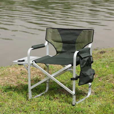 Hivvago Padded Folding Indoor And Outdoor Chair With Side Table And Storage Pockets - Green