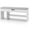 Hivvago Padded Seat Shoe Bench With Hidden Storage And 3 Open Shelves