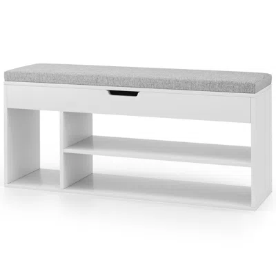 Hivvago Padded Seat Shoe Bench With Hidden Storage And 3 Open Shelves