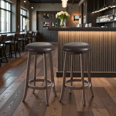 Hivvago Pair Of 2 Pu Leather Bar Stools With Round Swivel Seats - 29 Inches In Brown