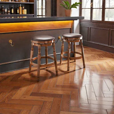 Hivvago Pair Of 24-inch Swivel Bar Chairs With Faux Leather Cushioned Seats In Brown