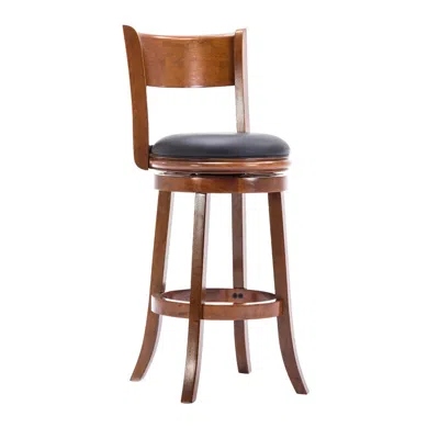Hivvago Pal 29 Inch Swivel Bar Stool, Solid Wood, Bonded Leather, Walnut Brown