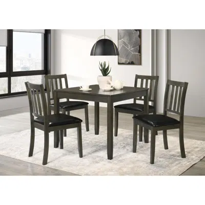 Hivvago Panos 5pc Dining Table Set With 4 Chairs, Gray, Black Faux Leather In Green