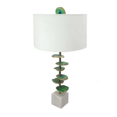 Hivvago Parks 30 Inch Table Lamp With Agate Slices And Linen Drum Shade, White