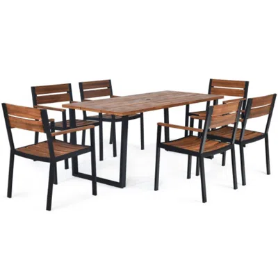 Hivvago Patented 7 Pieces Patented Outdoor Patio Dining Table Set With Hole In Gold