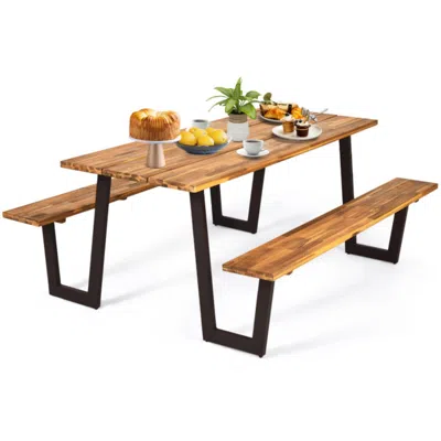 Hivvago Patented 70 Inch Dining Table Set With Seats And Umbrella Hole In Black