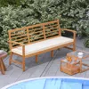 Hivvago Patio 64 Inch Wood Bench With Seat Cushion And Slatted Seat For Backyard-off White
