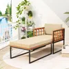 Hivvago Patio Acacia Wood Armchair With Long Ottoman And Seat Back Cushions