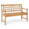 Hivvago Patio Acacia Wood Bench With Curved Armrests Slatted Seat And Backrest