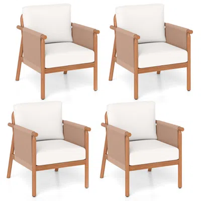 Hivvago Patio Acacia Wood Chair Set Of 4 With Woven Rope Armrests And Seat Back Cushions For Backyard