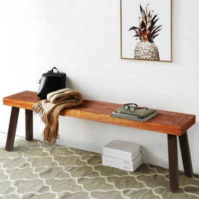Hivvago Patio Acacia Wood Dining Bench Seat With Steel Legs In Brown