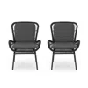 Hivvago Patio Accent Chair Set Of 2, Open Wicker, Round Edge, Black Iron, Gray In Black