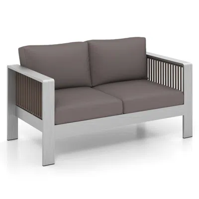 Hivvago Patio Aluminum Loveseat Sofa Outdoor Furniture Set With Thick Back And Seat Cushions-gray