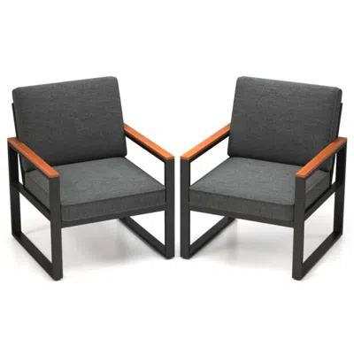 Hivvago Patio Aluminum Sofa Modern Armchairs Set Of 2 For Balcony-grey In Gray