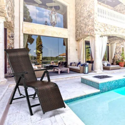 Hivvago Patio Back Adjustable Rattan Folding Lounge Recliner In Black